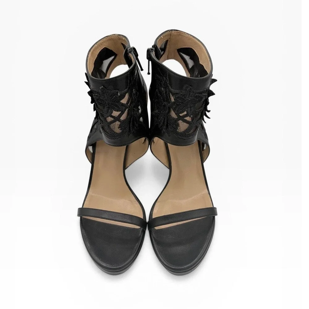 Valentino Garavani Platform Heels COA 39.5 Black Lace Floral‎ Leather Stiletto